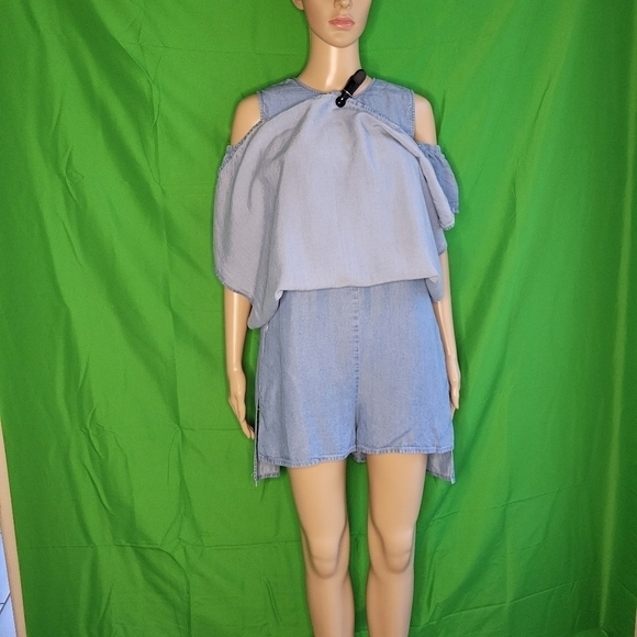 Zara chambray‎ Jumpsuit/dress With Cut-out Shoulders, - Picture 6 of 14